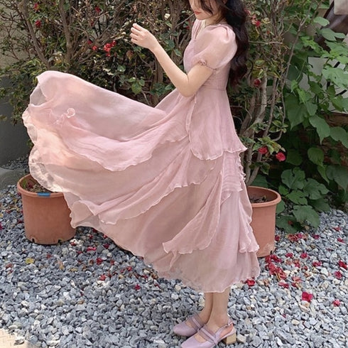 ふんわりロングシフォンワンピース